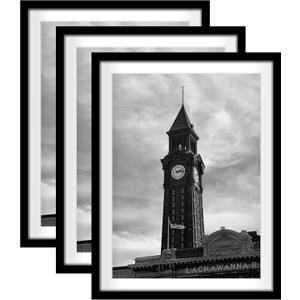 Wiscet 18x24 Picture Frame Set of 3, Display Pictures 16x20 with Mat or 18 x 24 Poster Frame Without Mat, Wall Gallery Photo Frames, Black