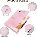 Zhiquanqihan 2 Pack Letter Size Clipboard with Storage 8.5 * 11, Plastic Clear Pink Clipboard File Box A4 Nursing Clip Board for School & Office with Christmas Stickers (Clear Pink-2PCS)