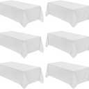 VidaFete Table Cloth 6 Pack 90 * 132inch Rectangle Tablecloth Polyester, Stain Wrinkle Resistant Polyester Dining Table Cover for Kitchen Dinning Party Wedding Rectangular Tabletop Decoration(White)