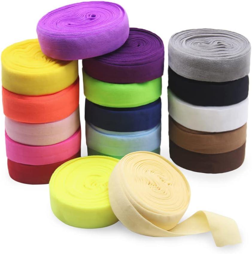 SEMINI 36 Yards Fold Over Elastic 3/4'' 20mm Stretch Foldover FOE Elastics Ribbon for Headbands Baby Girl Head Bow (3/4'' (Matt Color))