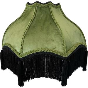 Tristan Home Premium Classic Victorian Style Bell Shape Scallop Large Velvet Lamp Shade with Tassels and Fringe (Olive Green), 16inch Width, 12inch Height (Including Fringe), Large