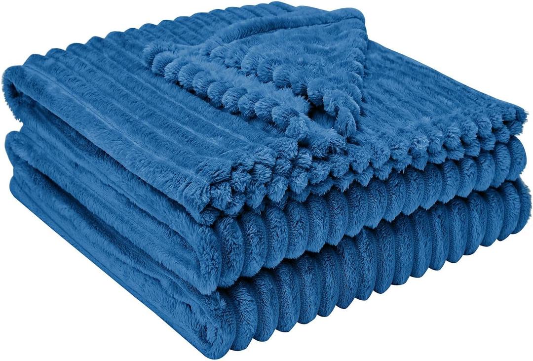 Throw Blanket for Couch - Flannel Fleece 3D Striped Ribbed Bed Blanket.Super Soft Blankets for Women Girls,Teacher Gifts Birthday Gifts Room Home Dorm Decor (Blue, Throw(50"x60"))