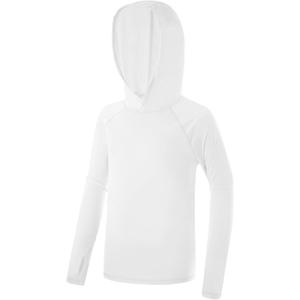 Boys Rash Guard Hoodie UPF 50+ Sun Protection Long Sleeve Swim Shirt Quick Dry Kids SPF Fishing Water Beach Shirts (Small, White)