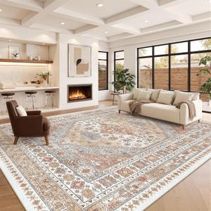 zesthome 12x15 Area Rugs, Large Washable Rug, Ultra-Thin Stain Resistant Rugs for Living Room, Bedroom, Non-Slip Backing Home Decor Area Rug (Orange,12'x15')