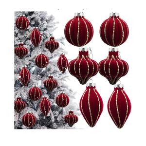 6 Pcs Velvet Glitter Christmas Tree Ornaments Set 3.15 Inch 3 Style Flocked Christmas Balls Ornaments Xmas Balls Decoration for Xmas Tree Decorative Party Wedding(Wine Red)