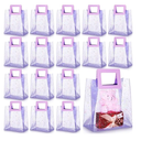 8 Pcs Purple PVC Gift Bags with Handles Bulk Glitter Valentine's Day Galentines Wedding Party Favor Bags Reusable Tote Bag for Wedding Bridal Baby Shower Birthday, 7x4x8''