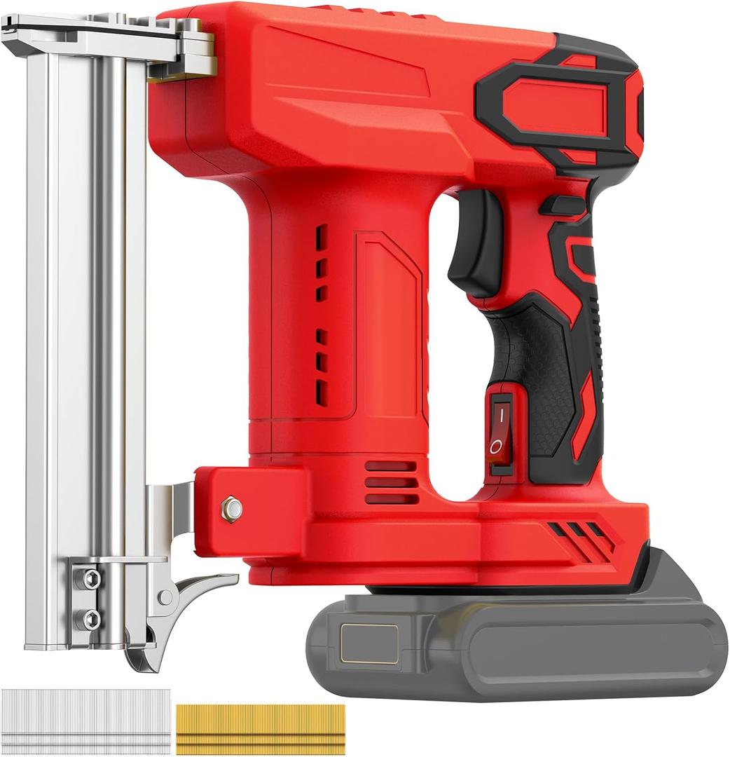 18 Gauge Brad Nailer Cordless for DE WALT 20V Battery (No Battery), 2 in 1 Staple Gun/Nail Gun Battery Powered with 2000 Nails for Wood, Drive up to 1-1/4 in Nails & Crown 7/8 in Staples, Red
