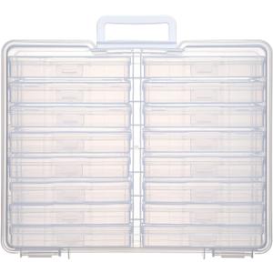 PCA Photo Storage Box 4" x 6" With Handle - 16 Inner Keeper, Large Organizer, Clear Plastic Craft Case for Stickers, Stamps, Jigsaw, Vegetable Seeds (white)