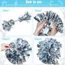 WILLBOND 12pcs Cheerleading Pom Poms Bulk Metallic Foil Cheerleader Pompoms with Baton Handle for 2026 Soccerball Basketball Cheering Squad Team Game Sports Dance Party Spirit (Silver)