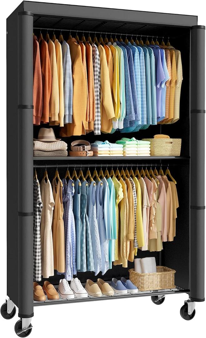 Sakugi Portable Wardrobe Closet with Cover, 35.4" x17.7" x79.7", Black
