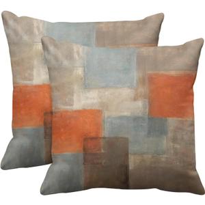 Britimes Throw Pillow Covers Modern Home Art Decor, 20 x 20 Inches Set of 2 Pillow Cases Decorative, Abstract Oil Painting Pillowcases for Bedroom, Living Room, Cushion Couch Sofa, Grey Burnt Orange