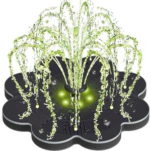 Yzert Solar Fountain with Colorful LED Lights & 2000 mAh Battery Flower Shape, 3.5W Solar Power Water Fountain Pump for Bird Bath, Outdoor, Garden, Pool, Pond,Hummingbirds