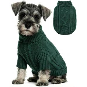 Small Dog Sweater Clothes Pullover Knitted Dog Coat Sweaters for Small Dogs Cats Girl Boy Thick Warm Puppy Clothes for Chihuahua Yorkie Bulldog Christmas Cold Weather Pet Outfits (XS (Back: 9",Chest: 11.8", 2-5lbs), #Dark Green)