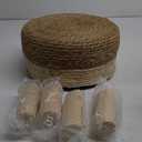 Cpintltr Foot Stool Natural Seagrass Hand Weave Poufs Round Ottoman for Couch Desk Soft Step Stool Padded Foot Rest with Non-Skid Pine Legs for Hallway Office Lounge Natural/White