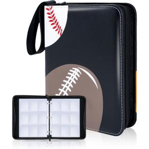 Football Card Binder, 9 Pocket Sports Card Binder, 720 Double Sided Pocket Waterproof Binder, Baseball trading cards Zipper Album, Expandable, Compatible with Gaming Cards, Yugioh, MTG and Other TCG,Sports Theme, Three balls