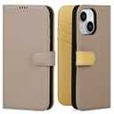 VISOUL Real Leather Wallet Case for iPhone 15, Pebbled Leather Magnetic Folio Case with Card Holder Kickstand Shockproof Phone Cover Designed for iPhone 15 (6.1 inch)-Apricot+Lemon Yellow