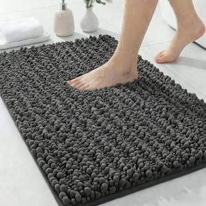 ILANGO Bathroom Rugs Dark Grey 32x20,Extra Soft Absorbent Chenille Bath Rugs,Thick Non-Slip Shaggy Bath Mat,Machine Washable Quick Dry Bath Mats for Bathroom Floor, Tub, Shower Accessories