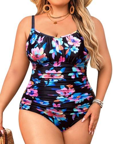 Aqua Eve Plus Size Swimsuit for Women Tummy Control One Piece Bathing Suit Vintage Swimwear 18