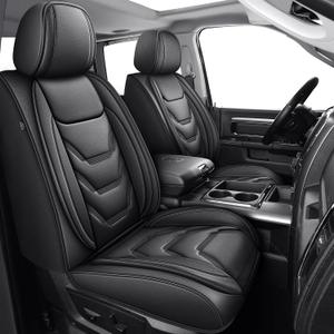 Truck Seat Covers Full Set Custom Fit for 2002-2025 2026 Dodge RAM 1500/2500/3500 Crew Quad Regular Cab Durable Waterproof Leather Seat Protectors (Black, Flat Bench)