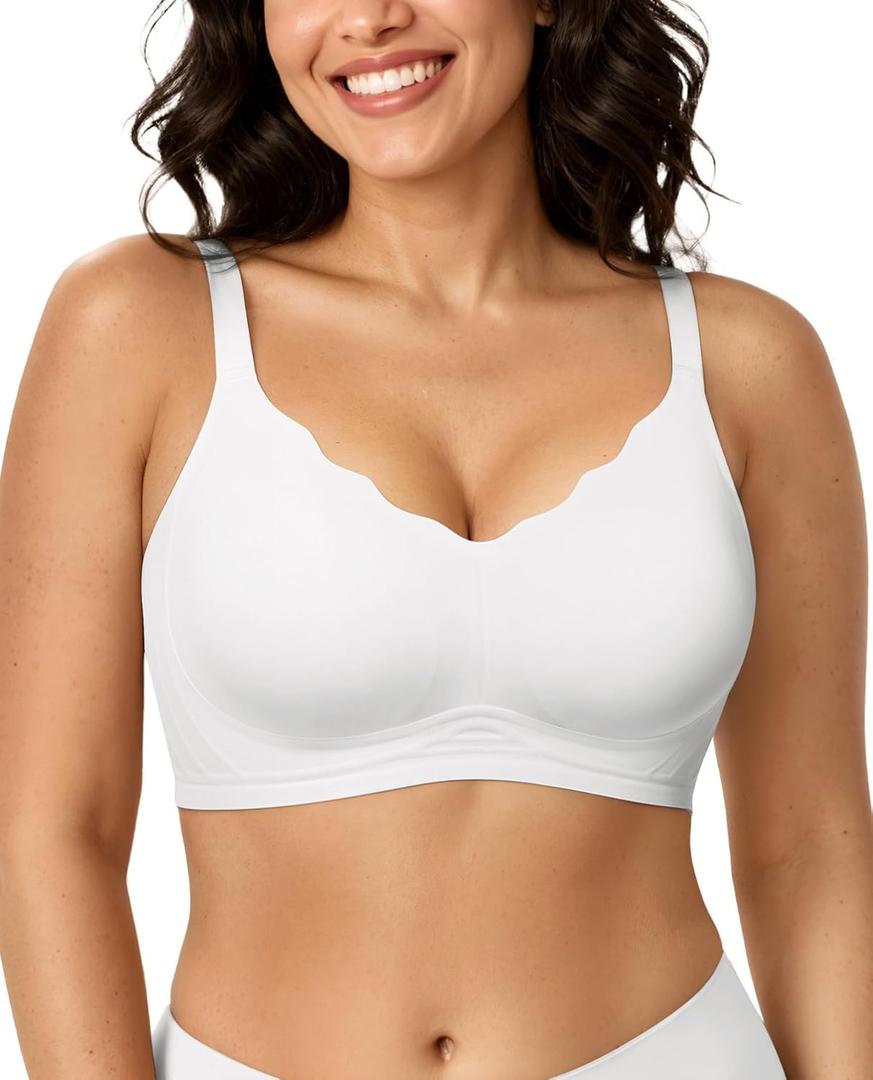 OEAK Womens Wireless Jelly Bras Push Up Bralette Full Coverage No Underwire Bra Comfortable Everyday Seamless Tshirt Bras (Large, White)