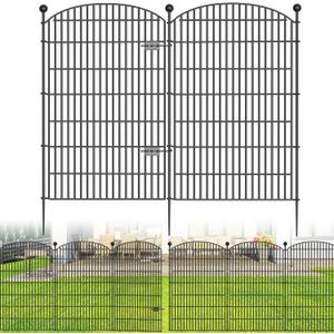 No Dig Decorative Garden Fence 4 Panels with Gate, 48 in (H) x 10.4 ft (L), Dog Fence Outdoor for YardRustproof Metal Animal Barrier Ground Stakes Fencing for Garden, Patio, Flower Bed