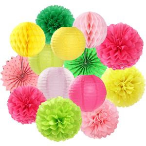 Hawaiian-Summer Beach Pool Party-Decorations Streamers - 14pcs Tropical Jungle Aloha Birthday Supplies Paper Lanterns Fan,Tissue Pom Poms,Baby Shower Honeycomb Ball Decor Lasting Surprise