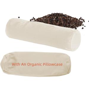 USlixury Buckwheat Bolster Pillow - Adjustable 17"X4", Neck Roll for Firm Support, Cooling Cylinder Pillows for Side, Back Sleepers, with an Extra Organic Pillowcase
