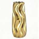 7.5" Gold Vase, Gold Ceramic Vase, Decorative Vase for Home Decor, Modern Wavy Electroplated Flower Vase, Sculptural Centerpiece Vase for Living Room Shelf Office Table Decor