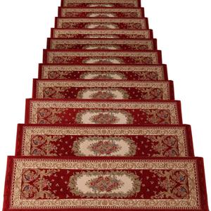 Set of 13 Non-Slip Washable Stair Treads Carpet with Skid Resistant Rubber Backing Indoor Wooden Step Mats Self-Adhesive Stair Protectors 10.2" x 25.2" Alexander Red