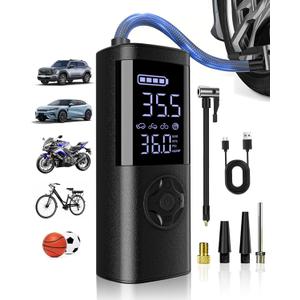TEMOLA Tire Inflator Portable Air Compressor, 150PSI Rechargeable 2500mAh*2 Battery Tire Inflator, Mini Air Pump Auto Shut Off, Tire Pump with LED Light for Car Motorcycle Bicycle