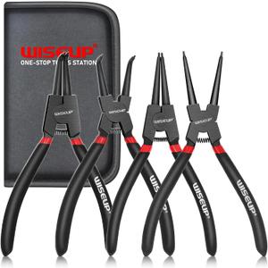 WISEUP Snap Ring Pliers Set, Heavy Duty 4PCS-7 inch Internal/External Circlip Pliers Kit, Straight/Bent Jaw Tips for C-Clip Ring Remover
