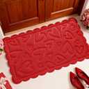 WILLBOND Valentine's Day Door Mat Scallop Outside Entrance Red Love Heart Welcome Floor Door Mat Non-Slip Entrance Rugs for Indoor Outdoor Home Bathroom Decor, 16.5 x 29 Inch