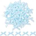 Choicbaby 50 PCS Blue Mini Satin Ribbon Bows 1.8 * 1.4" Small Blue Wrap Bows Decoration for DIY Craft Cheer Pins Box Card Birthday Party Wedding