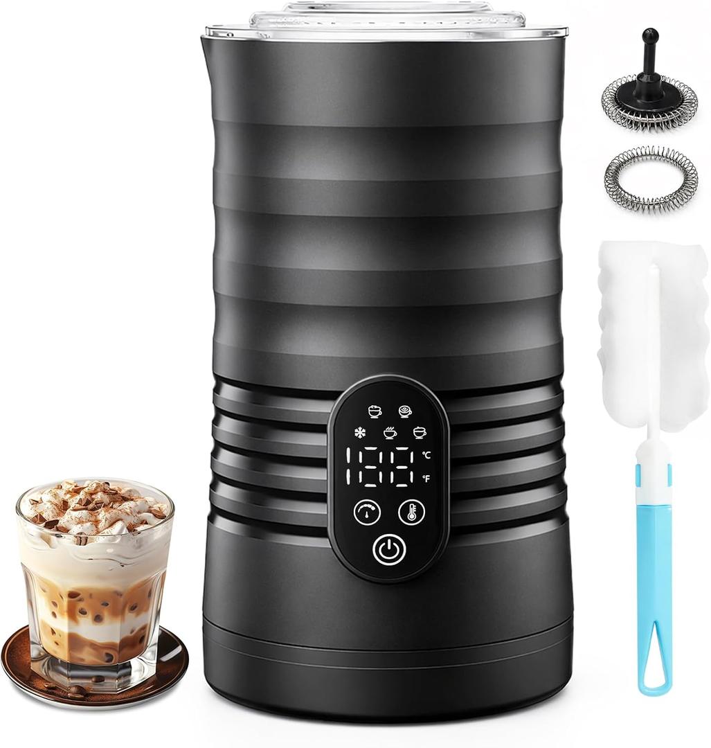Milk Coffee Frother Steamer,Temperature Display, 350lm, Burn-Free Base, Easy To Clean, 96% High Foam Rate,Ultra-Quiet Operation,Electric Cold Foam Maker Machine,Hot Chocolate Frother - Metallic Black