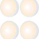 HELPLEX Puck Lights with Remote, Colors Changeable LED Puck Light Battery Powered Dimmable Under Cabinet Lights Wireless Under Counter Light RGBW Push Light, Timing & Memory Function, White, 4 Pack