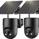 Security Cameras Wireless Outdoor, 2K Color Night Vision, Solar Camera Outdoor Wireless for Home Security, 360Panoramic View, Weatherproof, 2.4GHz WiFi, 2pack (Black)
