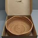 Handmade Rattan Round Fruit Basket Food Storage Bowls Kitchen Organizer Snack Serving Bowl, 11 Inch Boho Wicker Bread Bowl Woven Basket Dcor for Nuts with 3Side and Wavy Edge (Large 11")