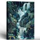 Framed Japanese Waterfall Canvas Wall Art Nature Style Painting Decor Waterfall Forest Gallery Print Home Bedroom Living Room Wall Hanging Poster Print 16x24 Inch Ready to Hang