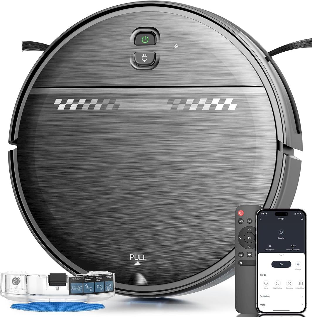 Robot Vacuum and Mop for Pet Hair, 2-in-1 Robot Vacuum Cleaner for Hard Floors&Carpets with 2.87'' Slim Design, Wi-Fi/App/Voice Control, 3D Obstacle Avoidance & Self-Charging