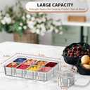 Snackle Box Container,8 Compartment Stainless Steel Food Storage with Silicone Lid & Handle,Clear Divided Fruit Nut Veggie Tray for Kitchen, Picnic, Party