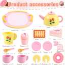 Wooden Tea Sets for Toddlers 3-5, Tea Party Set for Little Girls 4-6, Toddler Tea Set with Teacups, Dessert Food Items and Tray, Birthday Gift for Kids Aged 3-6