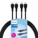 Philips 4K HDMI Cable 2 Pack,4 Ft Cord, 4K@120Hz, Data Transfer 10.2 Gbps, Fast Video Refresh Rate 60-600, Hertz Compatible with TV, Blu-ray, Laptops, Gaming Consoles, Streaming, Black, SWV3553B/37