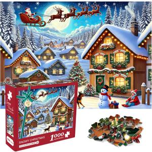 crowm Christmas Jigsaw Puzzle for Adults, 1000 Pieces Winter Snow Landscape Puzzles Challenging Holiday Family Jigsaw Puzzle Perfect for Game Nights