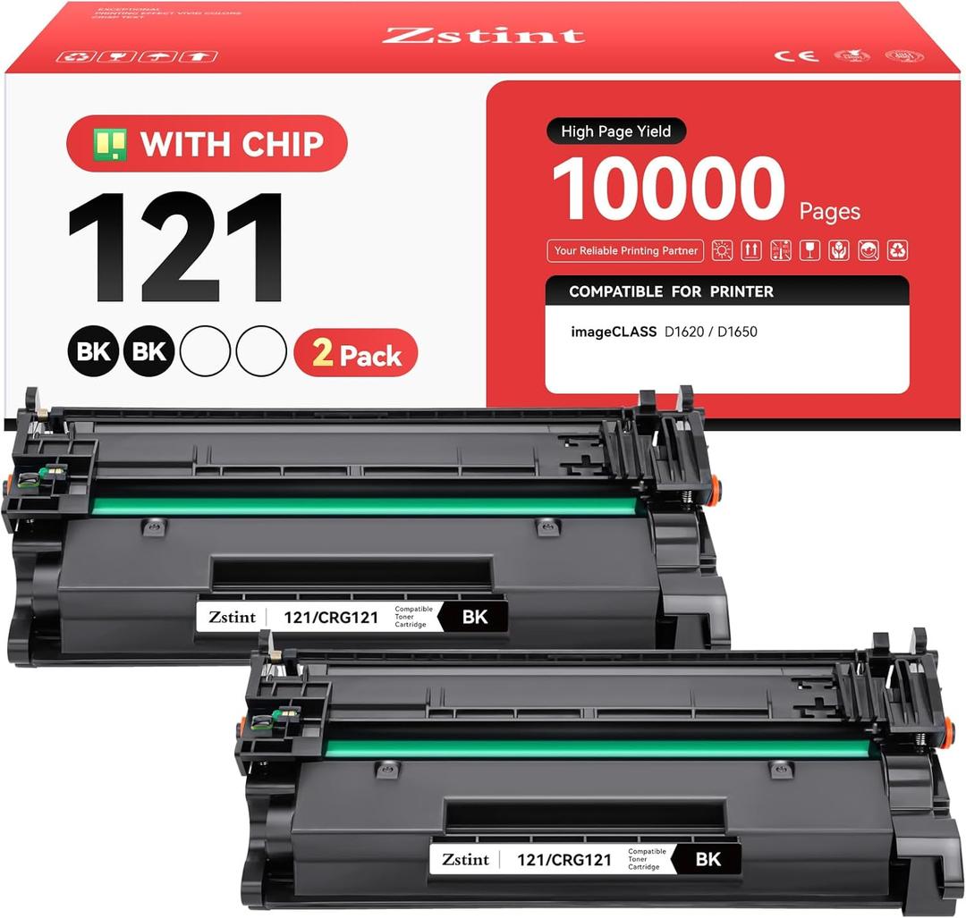 Zstint 121 Toner Cartridge High Yield Replacement for Canon 121 CRG-121 Toner Cartridges Compatible for Canon ImageCLASS D1650 D1620 Laser Printer Ink All-in-One Copier Scanner Black 2-Pack with chip