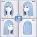 SUKRI Light Blue Bob Wig with Bangs Short Straight Blue Wig for Women Shoulder Length Wigs Colorful Synthetic Wig for Daily Use Party Cosplay12Inch
