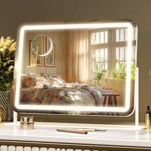 Hasipu Vanity Mirror with Lights, 14" x 11" LED Makeup Mirror, Light up Mirror with 10X Magnification, Smart Touch 3 Colors Dimmable (White) Hasipu Vanity Mirror with Lights, 14" x 11" LED Makeup Mirror, Light up Mirror with 10X Magnification, Smart Touch 3 Colors Dimmable (White)