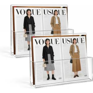 2 Pack Clear Acrylic File Holder Wall Mount Self Adhesive, Legal Size Hanging Paper Organizer, Wall Pocket File Holder Storage for Letter Folder Brochure Magazine Bookshelf Literature Display (13 x 9.5 in)