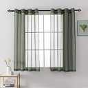 HUTO Midnight Green Sheer Curtains for Small Windows 54 Inch Length Faux Linen Voile Drapes Window Treatment Grommet Curtain Panels for Bedroom/ Loft/ Living Room 52x45 Inches 2 Panels Dark Green
