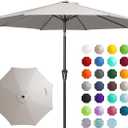 JEAREY 9FT Outdoor Patio Umbrella Outdoor Table Umbrella with Push Button Tilt and Crank, Market Umbrella 8 Sturdy Ribs UV Protection Waterproof for Garden, Deck, Backyard, Pool (Fog Gray)