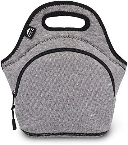Nordic By Nature Neoprene Lunch Bag for Women & Lunch tote for Kids Insulated Lunch bag Reusable Washable Extra Thick Neoprene & Soft Cotton Feel, Premium Stitching, Outside Pocket, (M) Grey/Black